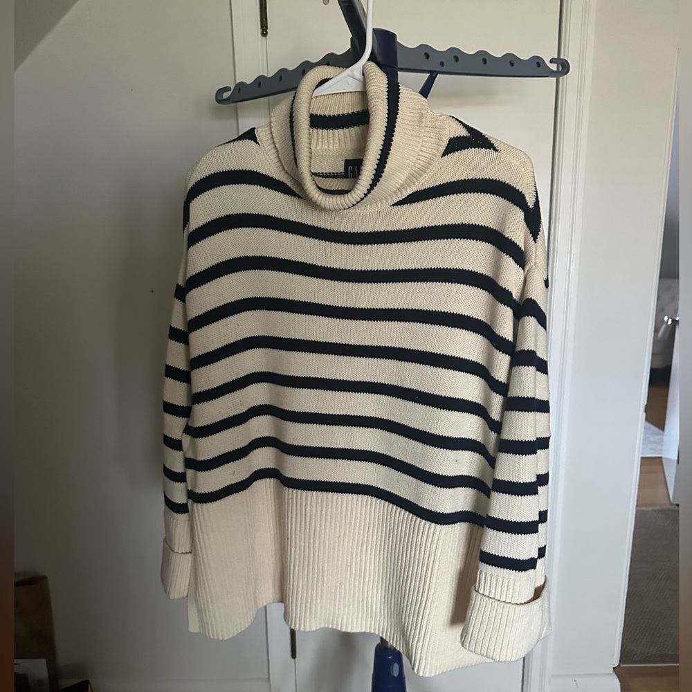 GAP Cream and Black Striped Turtleneck Sweater